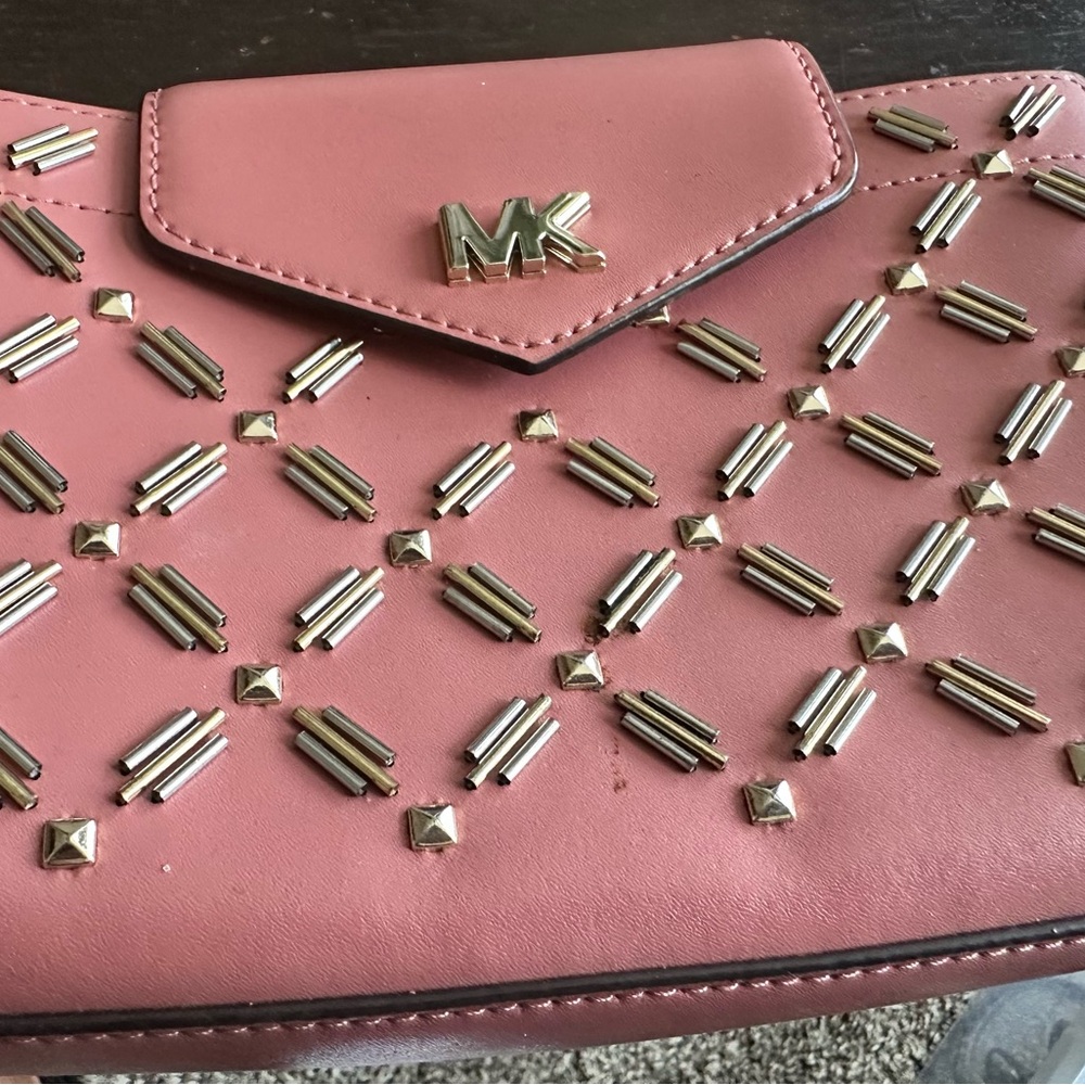 Michael Kors Pink Clutch with Gold Studs